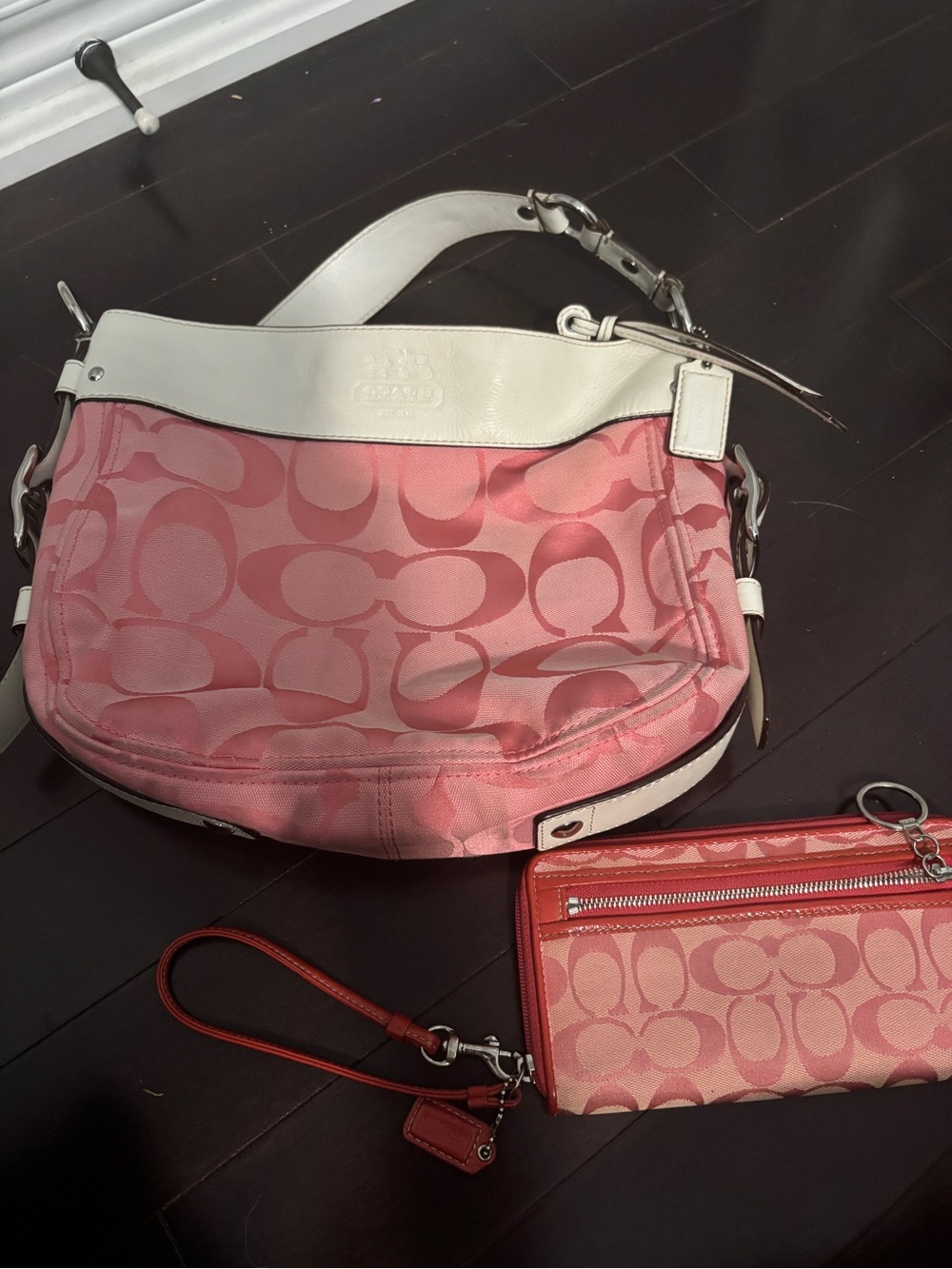 Coach Pink Signature Canvas Shoulder Bag with Wallet Set